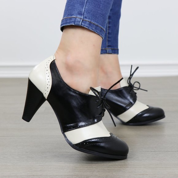 Vintage Style Black White Rockabilly Oxfords Boot - Picture 3 of 8
